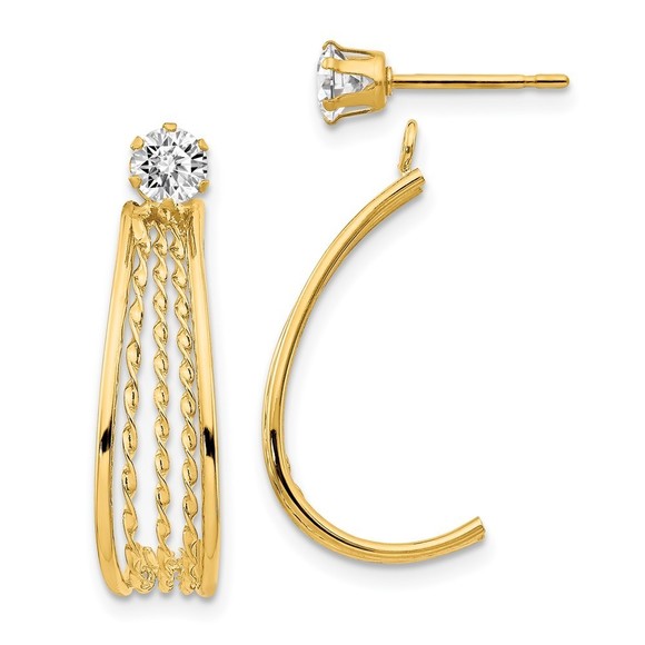 14K Yellow Gold J Hoop Polished w/CZ Stud Earrings,All Products : American Fashion Style Bags On Sale